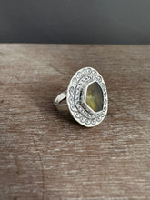 Load image into Gallery viewer, Dark Green tourmaline slice ring.