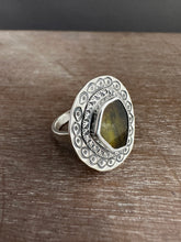 Load image into Gallery viewer, Dark Green tourmaline slice ring.
