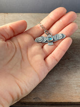 Load image into Gallery viewer, Labradorite stamped owl pendant