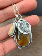 Load image into Gallery viewer, Sapphire and fossilized mammoth charms