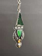 Load image into Gallery viewer, Uvarovite chrysoprase and citrine with 22k gold accents medallion