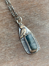Load image into Gallery viewer, Bronze owl charm with kyanite