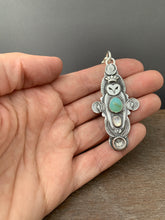 Load image into Gallery viewer, Owl pendant #1 - Peruvian Opal Rainbow Moonstone and Clear Quartz