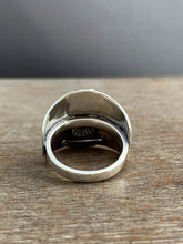 Load image into Gallery viewer, Large size 7.5 winged sacred symbol shield ring