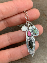 Load image into Gallery viewer, Tourmaline and Garnet Leafy Charms