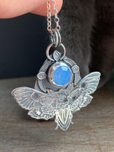 Load image into Gallery viewer, Moth pendant with light blue vintage Swarovski Crystal