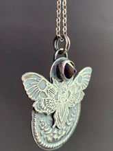 Load image into Gallery viewer, Moth pendant with dark blue vintage Swarovski Crystal