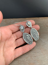 Load image into Gallery viewer, Our Lady of Guadalupe and moonstone earrings