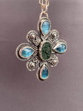 Load image into Gallery viewer, Uvarovite druzy and kyanite medallion
