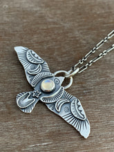 Load image into Gallery viewer, Large moonstone stamped bird pendant