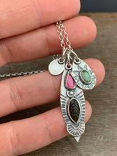Load image into Gallery viewer, Tourmaline and Garnet Leafy Charms