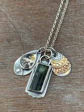 Load image into Gallery viewer, Green tourmaline crystal and rutilated quartz charm necklace