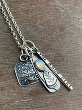 Load image into Gallery viewer, Moonstone plant pun “you grow girl” charm necklace set