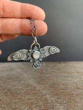 Load image into Gallery viewer, Large moonstone stamped bird pendant