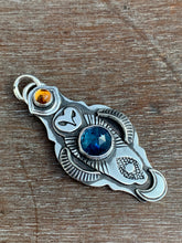 Load image into Gallery viewer, Owl pendant #11 with Citrine and Kyanite *Please note Kyanite is a vivid teal blue my camera cannot depict