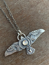 Load image into Gallery viewer, Large moonstone stamped bird pendant
