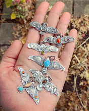 Load image into Gallery viewer, Labradorite stamped owl pendant