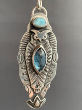 Load image into Gallery viewer, Owl pendant #2 - Blue Kyanite, and Larimar