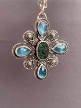 Load image into Gallery viewer, Uvarovite druzy and kyanite medallion