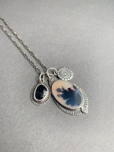 Load image into Gallery viewer, Dendritic Agate charm necklace with a blue sapphire accent charm