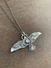 Load image into Gallery viewer, Large moonstone stamped bird pendant