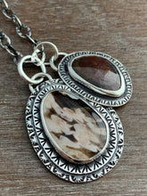 Load image into Gallery viewer, Petrified peanut wood and natural sapphire charm set