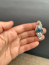 Load image into Gallery viewer, Owl pendant #11 with Citrine and Kyanite *Please note Kyanite is a vivid teal blue my camera cannot depict
