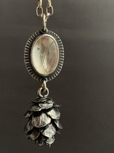 Load image into Gallery viewer, Cast cedar cone necklace with phantom Quartz
