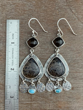 Load image into Gallery viewer, Montana agate, Smokey Quartz, and Larimar earrings