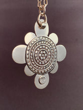 Load image into Gallery viewer, Uvarovite druzy and kyanite medallion