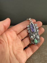Load image into Gallery viewer, Tanzanite and turquoise Shield pendant