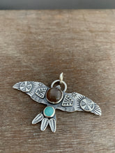 Load image into Gallery viewer, Large chocolate moonstone stamped bird pendant