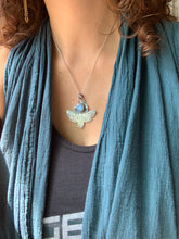 Load image into Gallery viewer, Moth pendant with light blue vintage Swarovski Crystal