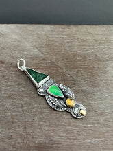 Load image into Gallery viewer, Uvarovite chrysoprase and citrine with 22k gold accents medallion