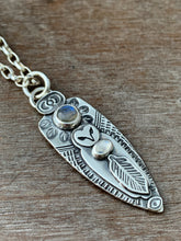 Load image into Gallery viewer, Copy of Owl pendant #14- - Labradorite and Rainbow moonstone
