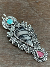 Load image into Gallery viewer, Net Jasper Amazonite and Garnet sacred heart pendant