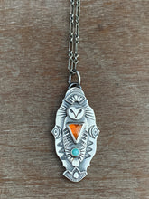 Load image into Gallery viewer, Owl pendant #4 - Hessonite Garnet and Amazonite