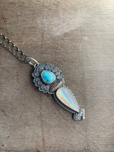 Load image into Gallery viewer, Egyptian turquoise and rainbow moonstone pendant