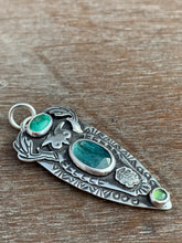 Load image into Gallery viewer, Owl pendant #6 Chrysocolla, Green Kyanite, and Serpentine