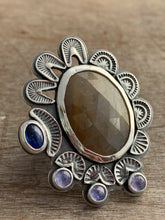 Load image into Gallery viewer, Large sapphire and kyanite statement ring Size 7.5