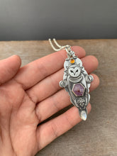 Load image into Gallery viewer, Owl pendant #10 - Ruby Citrine and Rainbow moonstone