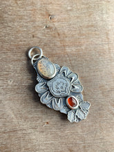 Load image into Gallery viewer, Balance listing for Anna. Dendritic agate and garnet bear pendant
