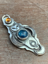 Load image into Gallery viewer, Owl pendant #11 with Citrine and Kyanite *Please note Kyanite is a vivid teal blue my camera cannot depict