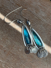 Load image into Gallery viewer, Apatite and moonstone earrings with dangling dots