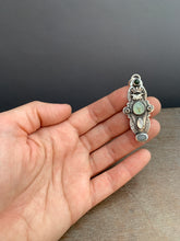 Load image into Gallery viewer, Owl pendant #13 with tourmaline, Peruvian Opal, chocolate moonstones, rainbow moonstone, and a grey moonstone