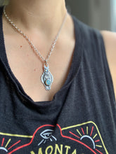 Load image into Gallery viewer, Owl pendant #17 - Aquamarine and rainbow Moonstone