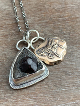 Load image into Gallery viewer, Garnet crystal formation in schist with bronze horse