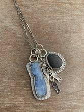 Load image into Gallery viewer, Lake Erie beach stone charm necklace, with a blue kyanite, and tiny fish charms