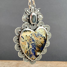 Load image into Gallery viewer, Plume agate and grey moonstone Sacred Heart pendant