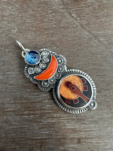 Load image into Gallery viewer, Rosarita moon, Kyanite, and cloisonné elaborate pendant